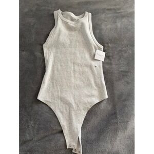 American Eagle Ribbed Racerback Tank Bodysuit Light Gray M‎ New With Tags